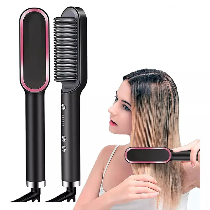 Escova Elétrica 3 em 1 Bivolt 120/220V – Alisa, Modela e Desembaraça com Aquecimento
