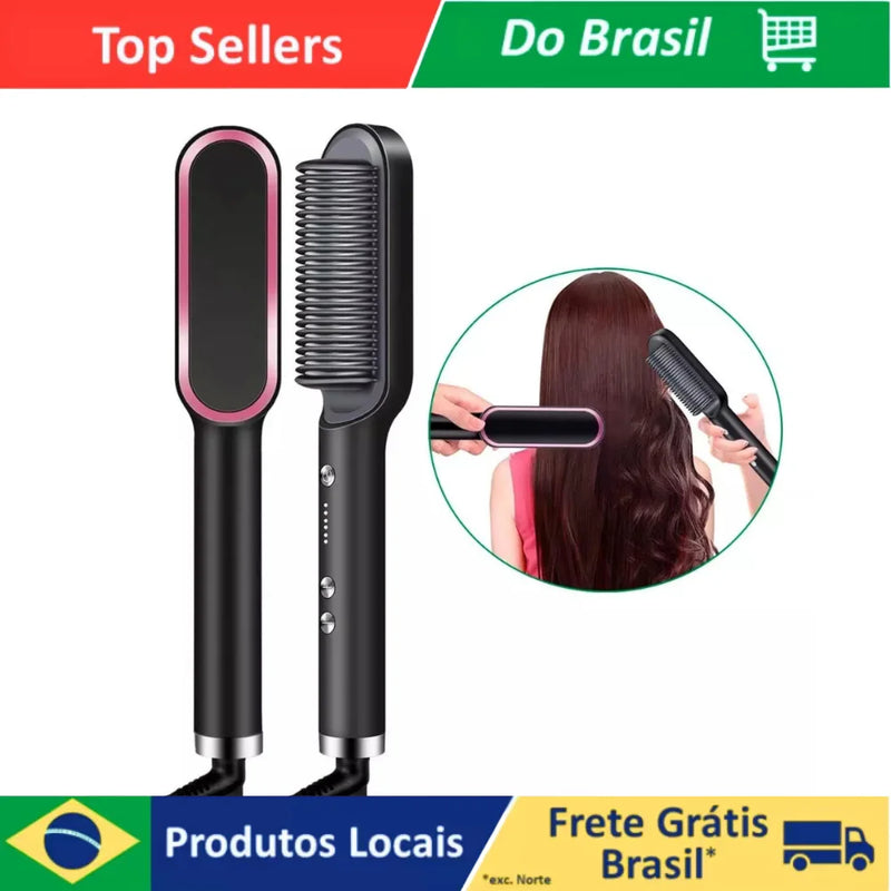 Escova Elétrica 3 em 1 Bivolt 120/220V – Alisa, Modela e Desembaraça com Aquecimento