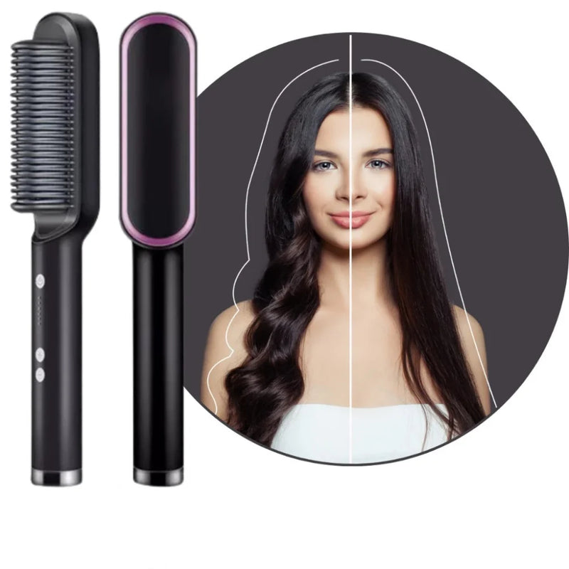 Escova Elétrica 3 em 1 Bivolt 120/220V – Alisa, Modela e Desembaraça com Aquecimento