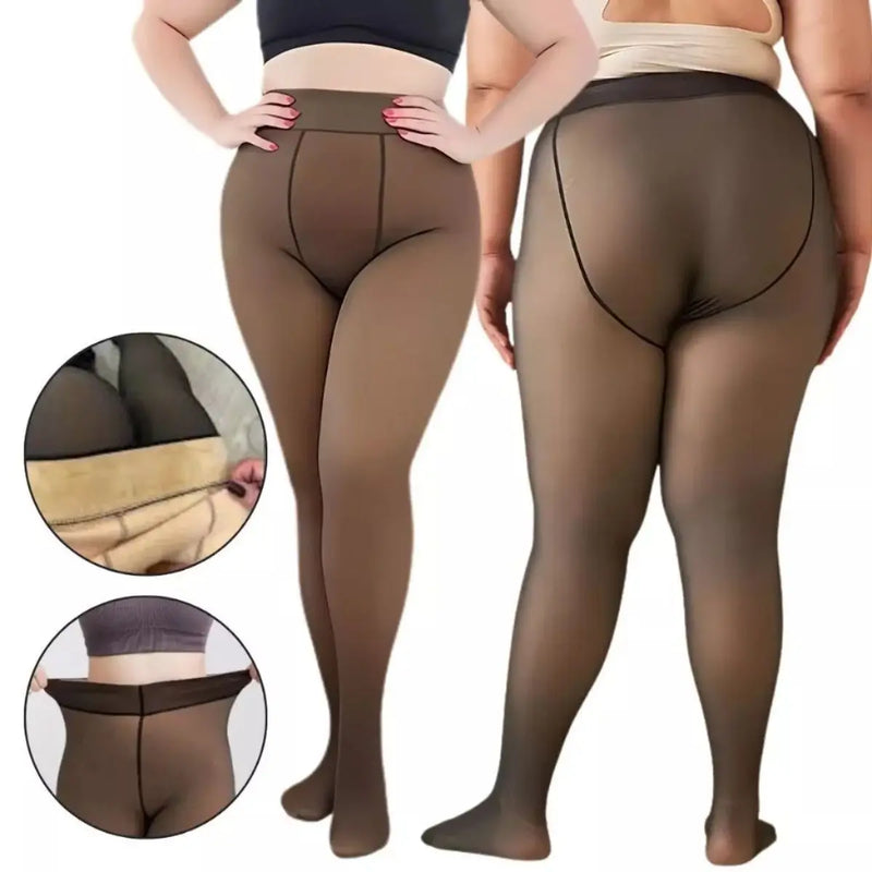 Meia-Calça Feminina Térmica Translúcida |  Plus Size | Forrada com Lã | Efeito Pele