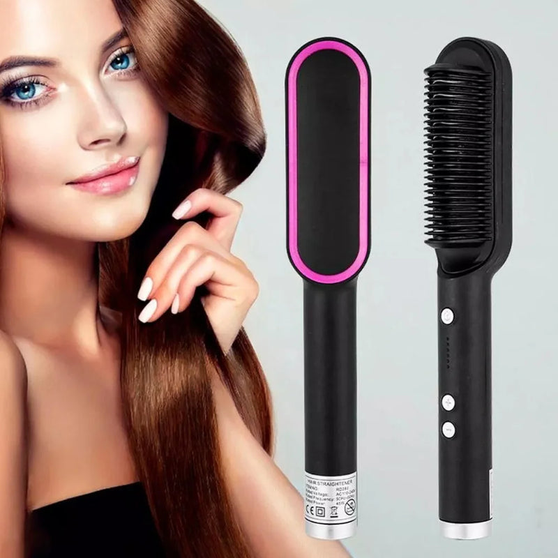 Escova Elétrica 3 em 1 Bivolt 120/220V – Alisa, Modela e Desembaraça com Aquecimento