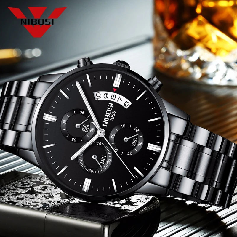 Relógio Masculino NIBOSI 2309Z – Original de Luxo – Aço Inoxidável
