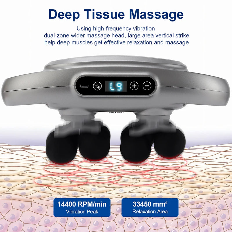 Massageador de Corpo 16 Cabeças – Pistola de Massagem por Vibração de Alta Frequência para Costas, Pescoço, Ombros e Músculos