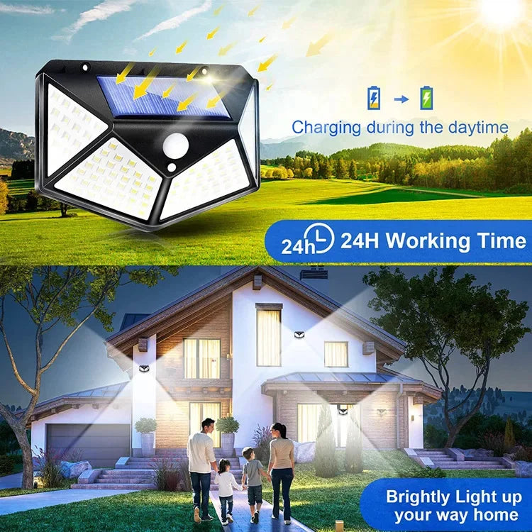 Luminária Solar Inteligente com Sensor de Movimento – 3 Modos | 4 Lados Iluminados | À Prova d'Água | Ideal para Áreas Externas
