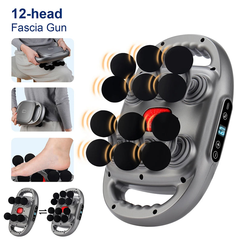 Massageador de Corpo 16 Cabeças – Pistola de Massagem por Vibração de Alta Frequência para Costas, Pescoço, Ombros e Músculos