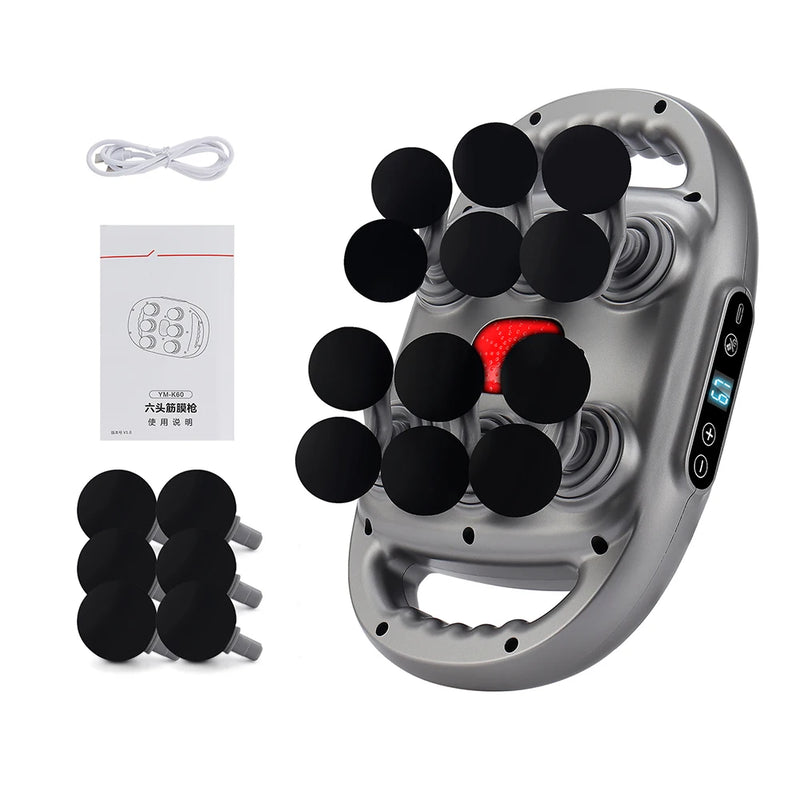 Massageador de Corpo 16 Cabeças – Pistola de Massagem por Vibração de Alta Frequência para Costas, Pescoço, Ombros e Músculos