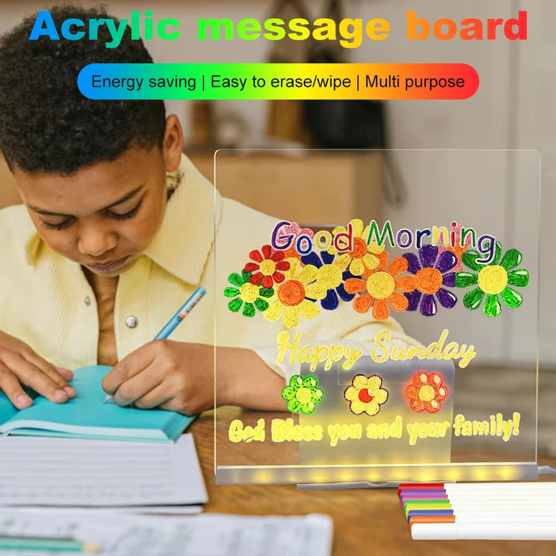 LED light up acrylic message board Erasable USB Children's Drawing Board DIY for Birthday Gifts Bar Advertising Boards