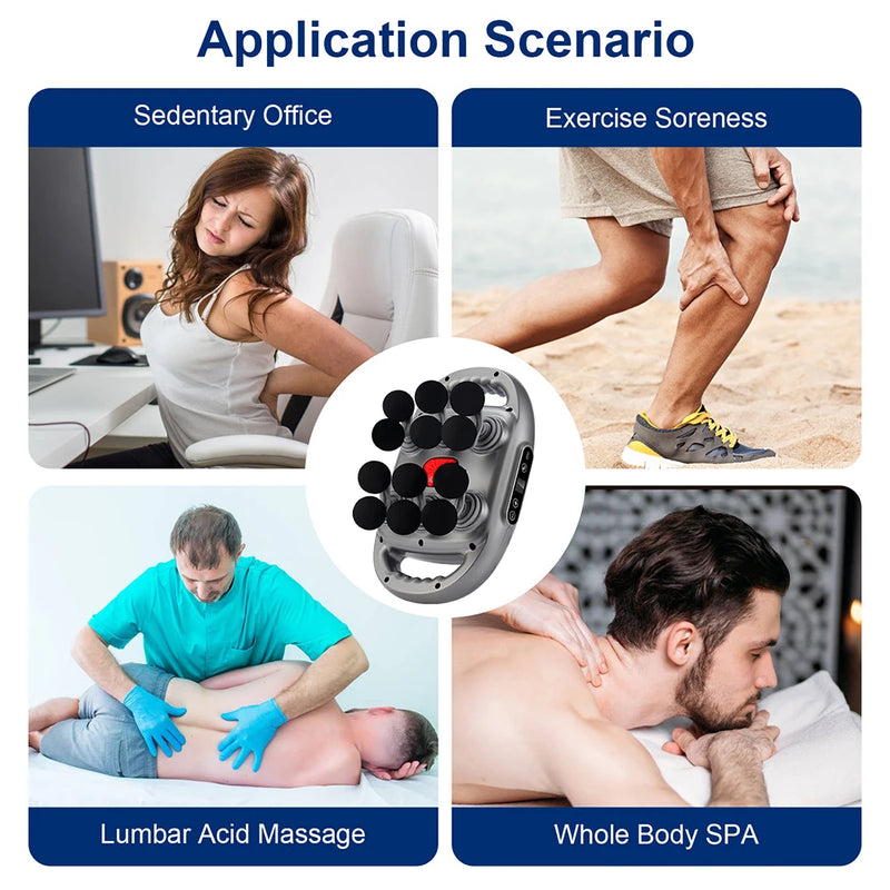 Massageador de Corpo 16 Cabeças – Pistola de Massagem por Vibração de Alta Frequência para Costas, Pescoço, Ombros e Músculos
