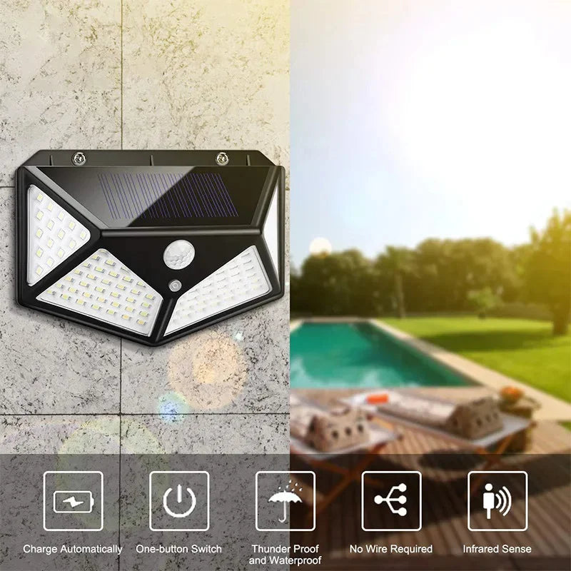 Luminária Solar Inteligente com Sensor de Movimento – 3 Modos | 4 Lados Iluminados | À Prova d'Água | Ideal para Áreas Externas