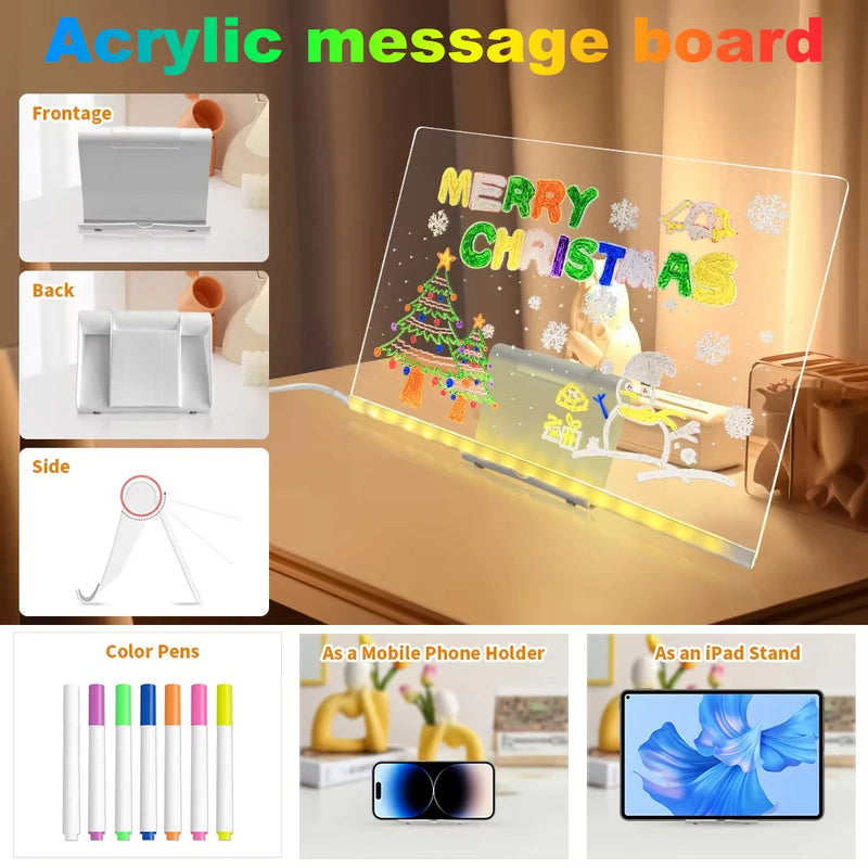 LED light up acrylic message board Erasable USB Children's Drawing Board DIY for Birthday Gifts Bar Advertising Boards